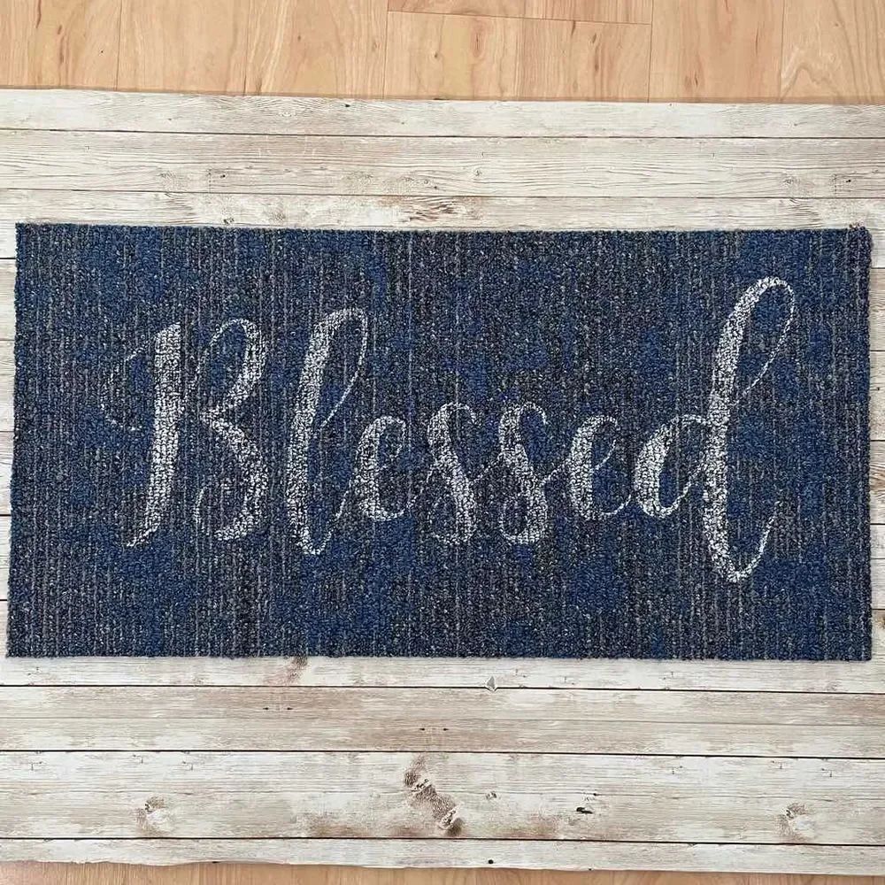 NWT COO USA Blessed Blue White Graphic Inspirational absolutely adorable doormat
